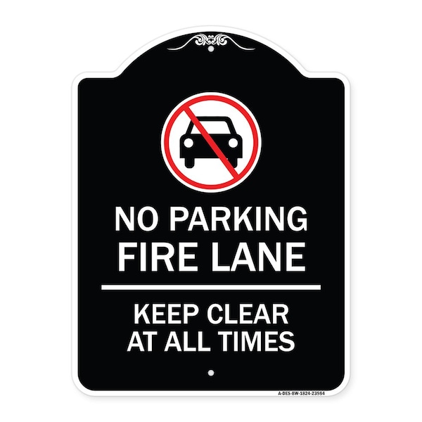 Fire Lane Keep Clear All Times W/ Graphic Heavy-Gauge Aluminum Sign, 24" x 18", BW-1824-23984
